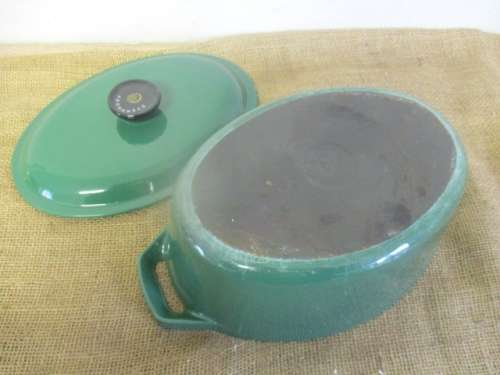 Beautiful Large Green Enamel Cast Iron Oval Casserole