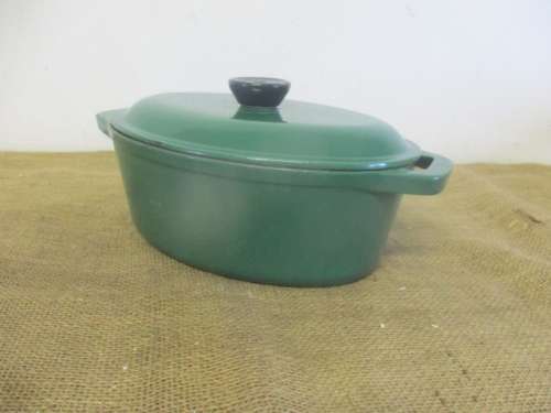 Beautiful Large Green Enamel Cast Iron Oval Casserole