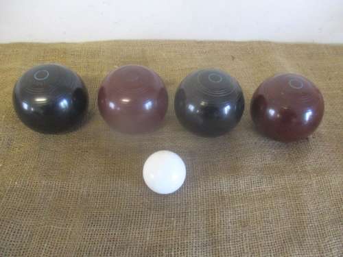Beautiful Vintage Set Of `Henselite` 4` Indoor Carpet Bowls In Original Carton Holder    Australia