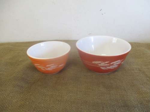 Two Really Nice Vintage Pyrex No's 401 & 402 Autumn Harvest Mixing Bowls     1970's