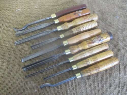 Great Selection Of Nine Nice Vintage Wood Carving Chisels