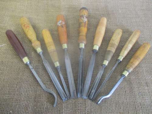 Great Selection Of Nine Nice Vintage Wood Carving Chisels