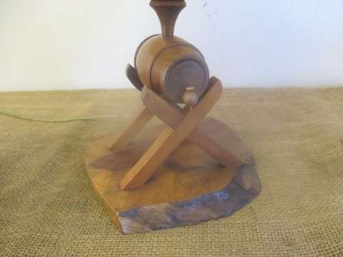 Very Cute Vintage Wooden Wine Barrel Table Lamp