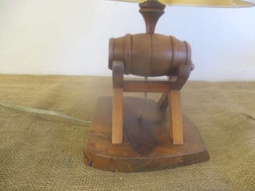 Very Cute Vintage Wooden Wine Barrel Table Lamp
