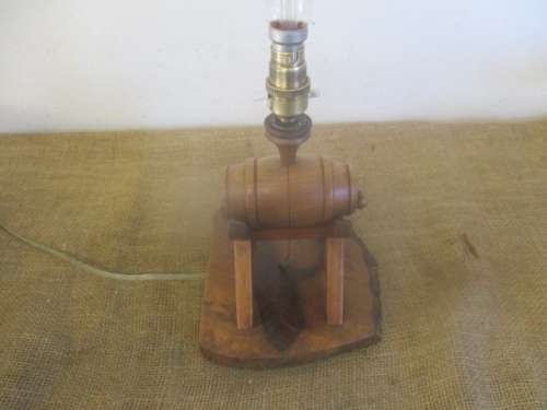 Very Cute Vintage Wooden Wine Barrel Table Lamp