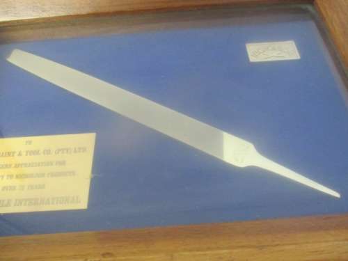 Impressive Presentation Of A Brass Nicholson File In A Wall Hanging Wooden Frame