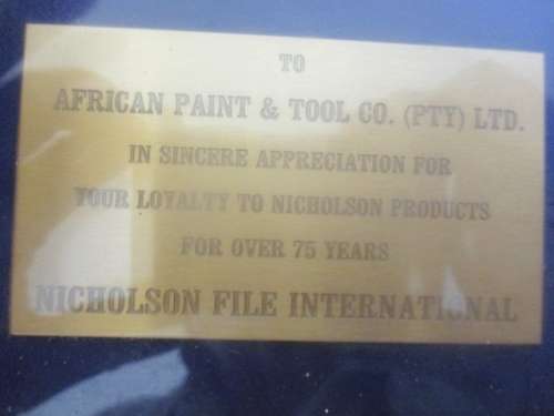 Impressive Presentation Of A Brass Nicholson File In A Wall Hanging Wooden Frame