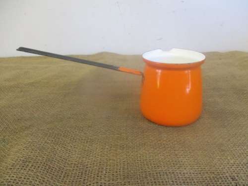 Beautiful Vintage Made In Poland Old Fashioned Enamel Cezve / Biriki / Turkish Coffee Pot