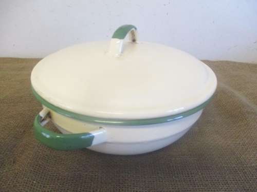 For Lorna's Bid Only - Nice Large Vintage Old Fashioned Enamel Lidded Dish