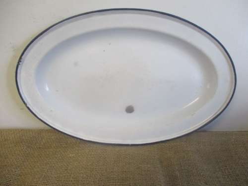Rare And Genuine Vintage Old Fashioned Enamel Oval Platter       Made In Poland