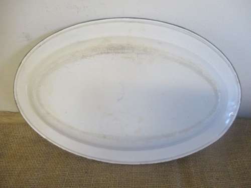 Rare And Genuine Vintage Old Fashioned Enamel Oval Platter       Made In Poland