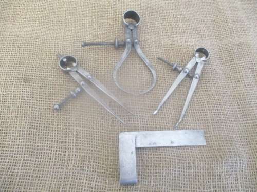 For BenBoo Bid Only - Three Good Vintage Calipers And Cute Little Steel Square