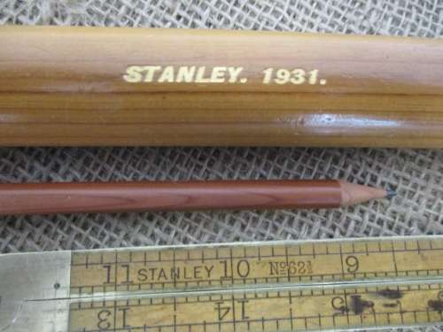 For BenBoo Bid - Vintage 24" Stanley #62 1/2 Folding Ruler And Stanley Pencil In Wooden Holder