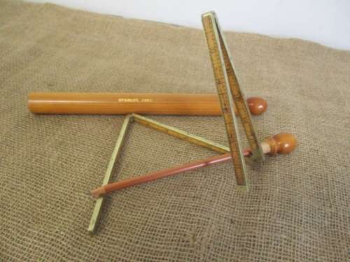 For BenBoo Bid - Vintage 24" Stanley #62 1/2 Folding Ruler And Stanley Pencil In Wooden Holder