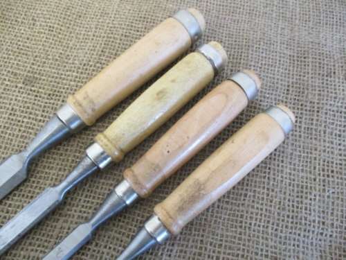 For BenBoo Bid Only - Nice Set Of Four Carpenter Woodworking Chisels Together With An Oilstone