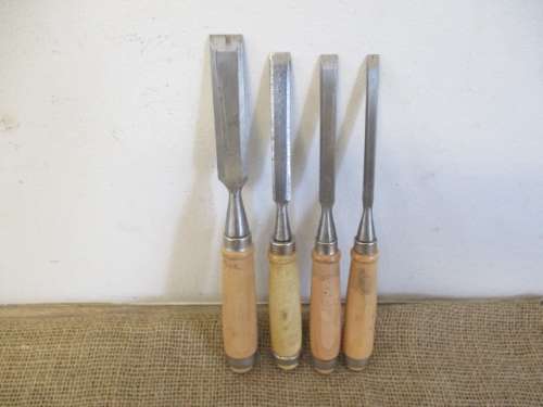 For BenBoo Bid Only - Nice Set Of Four Carpenter Woodworking Chisels Together With An Oilstone