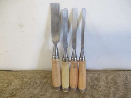 For BenBoo Bid Only - Nice Set Of Four Carpenter Woodworking Chisels Together With An Oilstone
