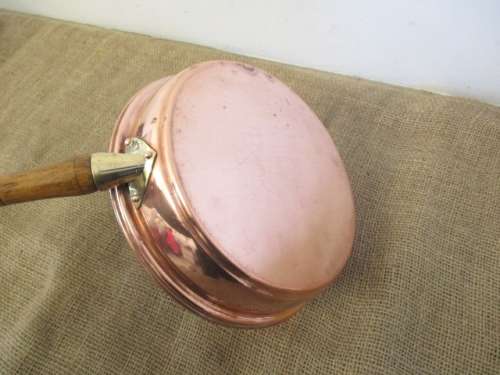 Cute Vintage Genuine Copper Lidded Frying Pan With Brass Inserts