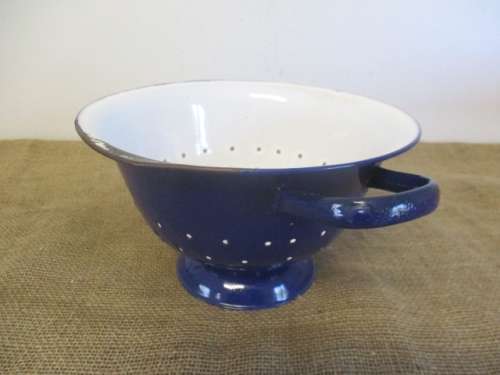 Lovely And Rare Large Vintage Old Fashioned Enamel Food Colander/Strainer