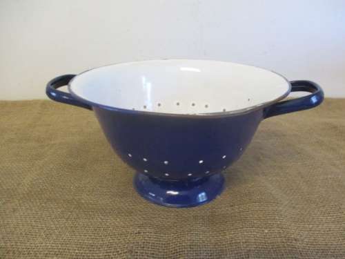 Lovely And Rare Large Vintage Old Fashioned Enamel Food Colander/Strainer
