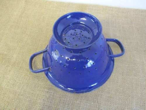 Lovely And Rare Large Vintage Old Fashioned Enamel Food Colander/Strainer