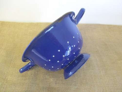 Lovely And Rare Large Vintage Old Fashioned Enamel Food Colander/Strainer