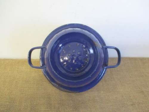 Lovely And Rare Large Vintage Old Fashioned Enamel Food Colander/Strainer
