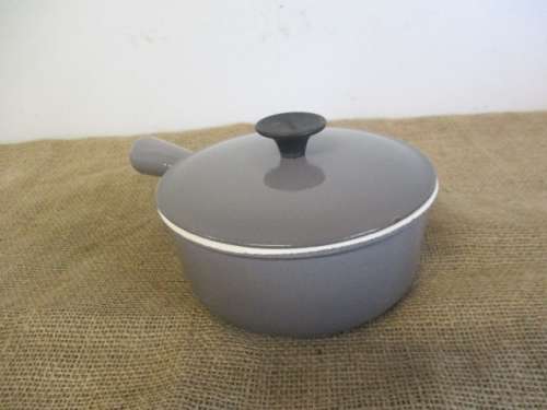 Nice Vintage Cousances 18 Lidded Enameled Cast Iron Sauce Pan                  France