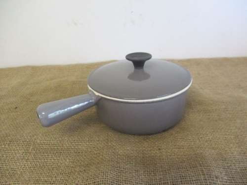 Nice Vintage Cousances 18 Lidded Enameled Cast Iron Sauce Pan                  France