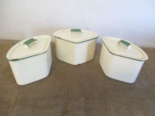 For Only Antiques Bid Only - Rare Vintage Set Of Old Fashioned Enamel Triangular Pots