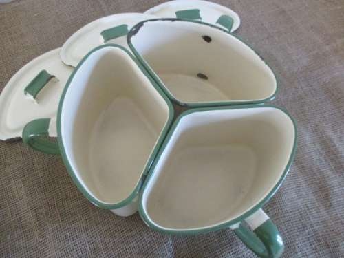 For Only Antiques Bid Only - Rare Vintage Set Of Old Fashioned Enamel Triangular Pots