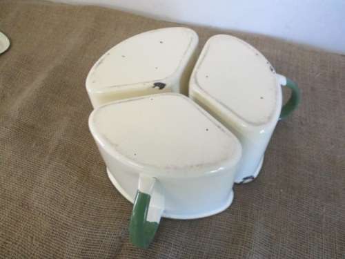 For Only Antiques Bid Only - Rare Vintage Set Of Old Fashioned Enamel Triangular Pots