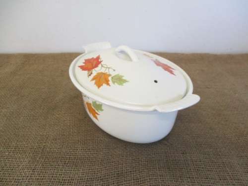 Rare-Brilliant Vintage Belgium Descoware FE 77 A Maple Leaf Lidded Enameled Cast Iron Oval Casserole
