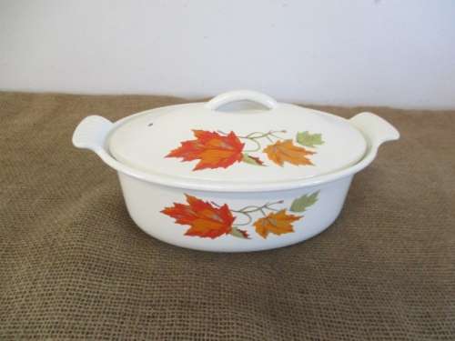 Rare-Brilliant Vintage Belgium Descoware FE 77 A Maple Leaf Lidded Enameled Cast Iron Oval Casserole