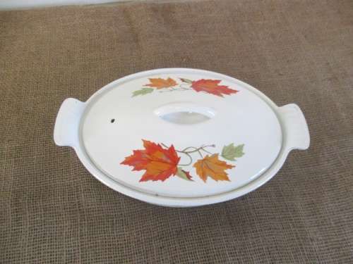 Rare-Brilliant Vintage Belgium Descoware FE 77 A Maple Leaf Lidded Enameled Cast Iron Oval Casserole