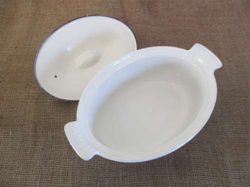 Rare-Brilliant Vintage Belgium Descoware FE 77 A Maple Leaf Lidded Enameled Cast Iron Oval Casserole