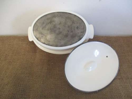 Rare-Brilliant Vintage Belgium Descoware FE 77 A Maple Leaf Lidded Enameled Cast Iron Oval Casserole