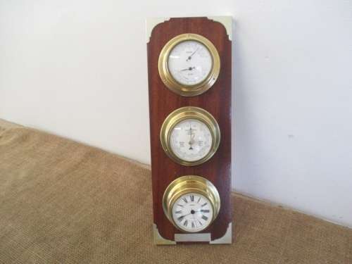 Beautiful Looking Vintage Wall Mount Brass Barometer With Hygrometer, Thermometer & Clock