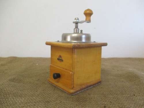 A Splendid Vintage Zassenhaus Wooden And Metal Coffee Grinder                West Germany