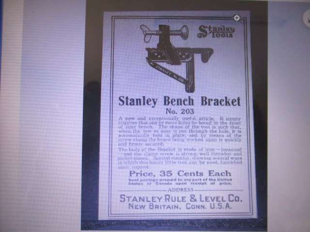 Very Rare Antique Stanley No 203 Bench Bracket                 Approx 1915