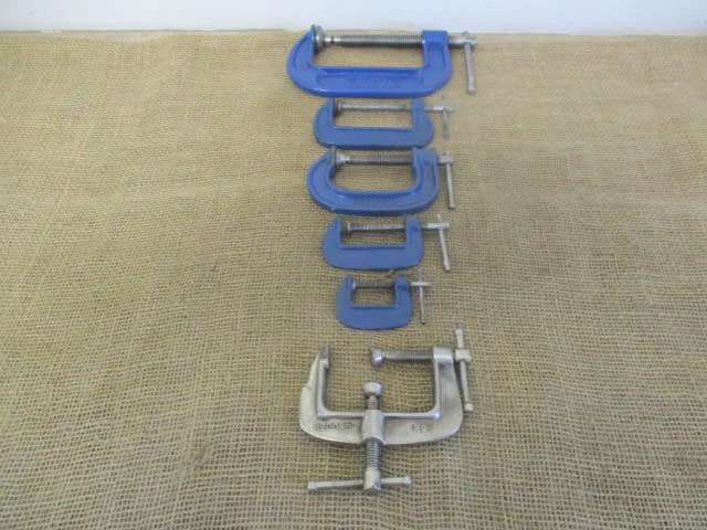 Nice Collection Of Handy G-Clamps : -  Sizes Include : 1x 4`, 1x 3`, 1x 2`, 2x Smalls & Record 129