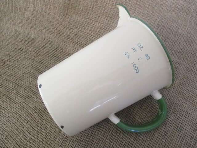 Lovely Genuine Vintage Old Fashioned Enamel 40oz /2pt /1000gr Measuring Jug