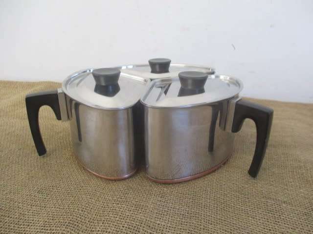 Magnificant Vintage Hendlers Pointerware 18/8 Stainless Steel Triangular Pot Set