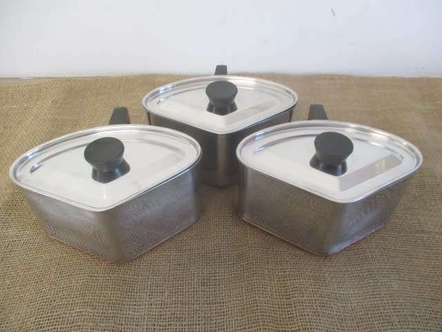 Magnificant Vintage Hendlers Pointerware 18/8 Stainless Steel Triangular Pot Set