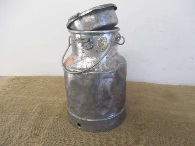 If He Only Could Have Spoken.....This Characterful TSP 1 gallon Galvanized Dairy Farm Cream Can