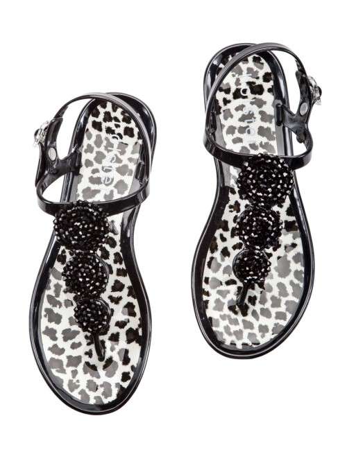 Glamazon Shimmery Glass Bead Black Jelly Flat sandals Holsters Size 5