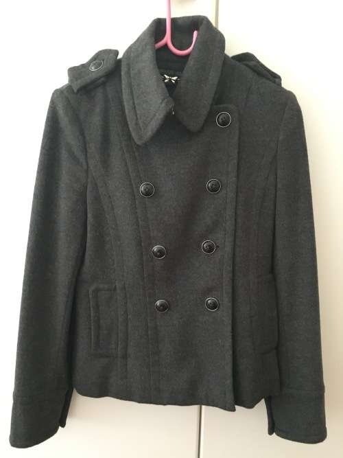 Forever New Melton Grey Double Breasted Jacket Size 8