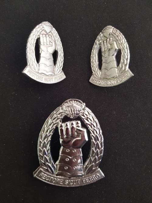 SADF Armoured Corps Set:Beret badge and 2 x Collar Badges