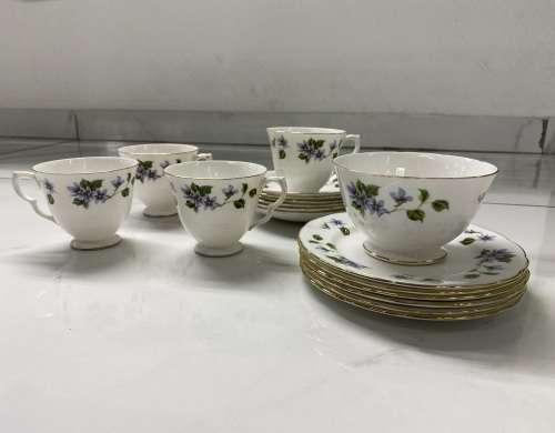 Vintage Queen Anne Bone China Tea set Blue Flowers Made in England, Ridgeway Potteries