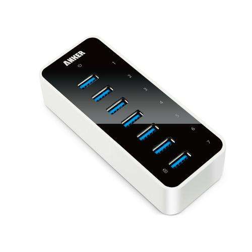 Anker USB 3.0 7-Port Hub with 1 BC 1.2 Charging Port up to 5V 1.5A, 12V 3A Adapter Included